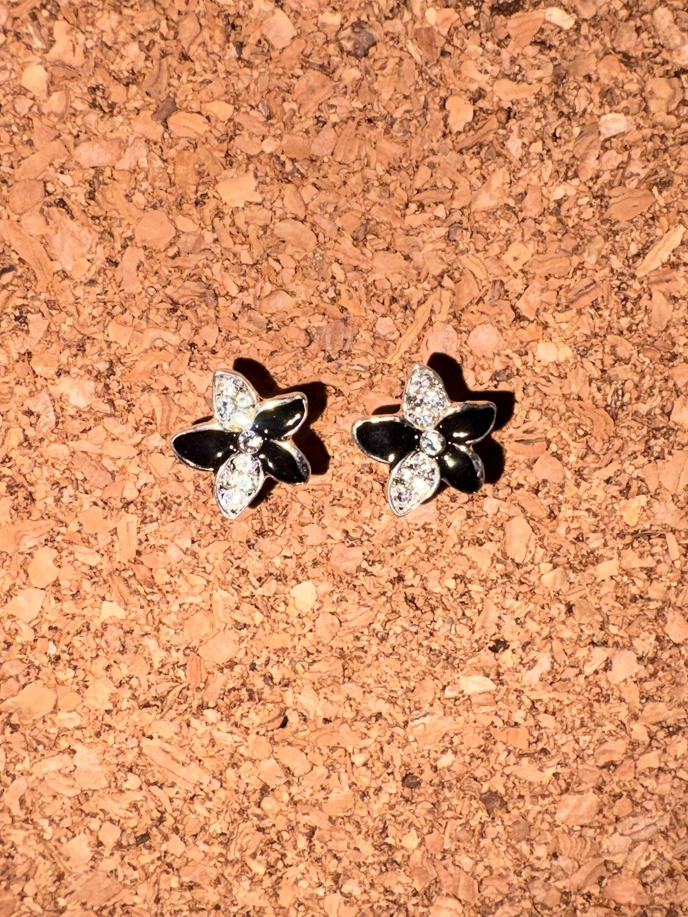 Black Floral Crystal Stud Earrings - Women Jewelry